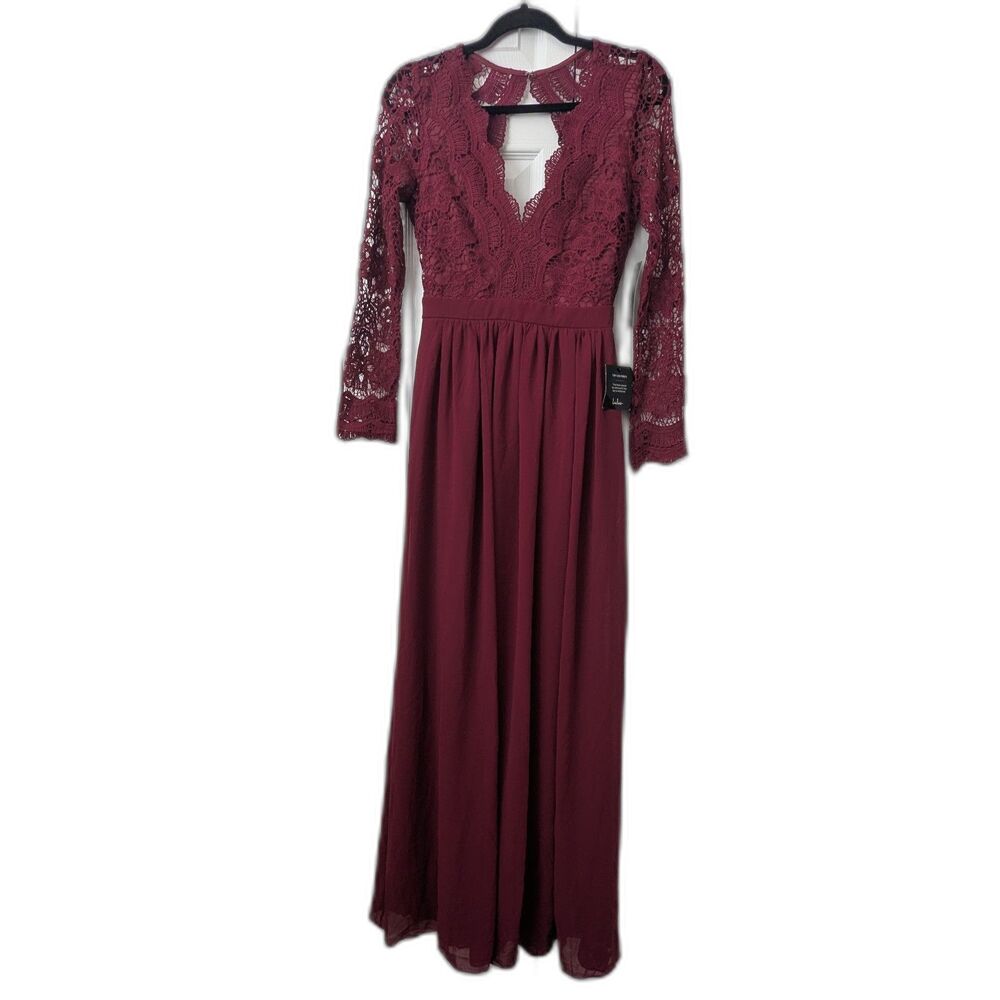 NWT Lulus Awaken My Love Burgundy Lace Maxi Dress Women’s M Formal Elegant